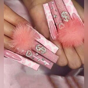 NEW Get Glamorous with 24pcs Long Square Pink Glitter Milk Pattern